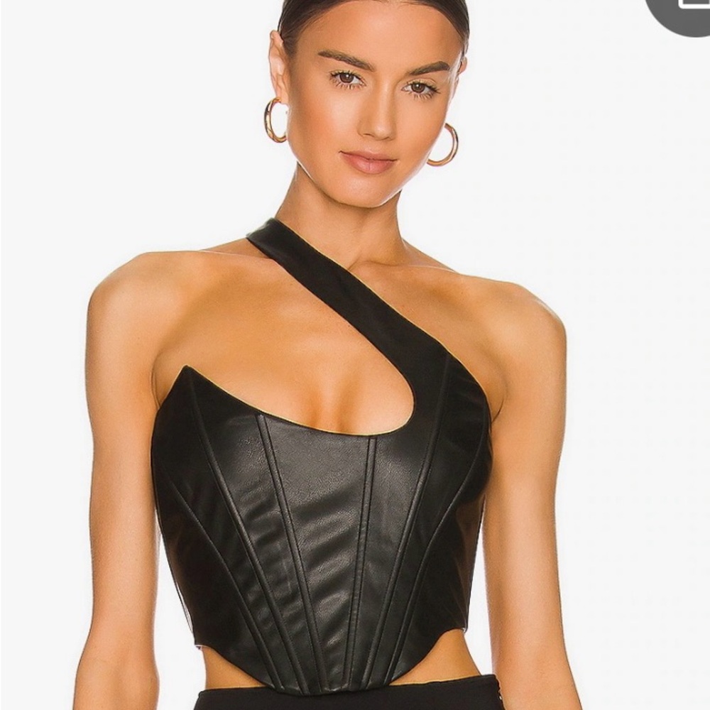 NBD Black Elodie Top. Faux Leather. Size S NWT